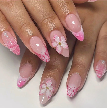 Summer Island Style 3D Flower Nails | False Nails | False Nails, Handmade False Nails, press on nails | SHOPQAQ