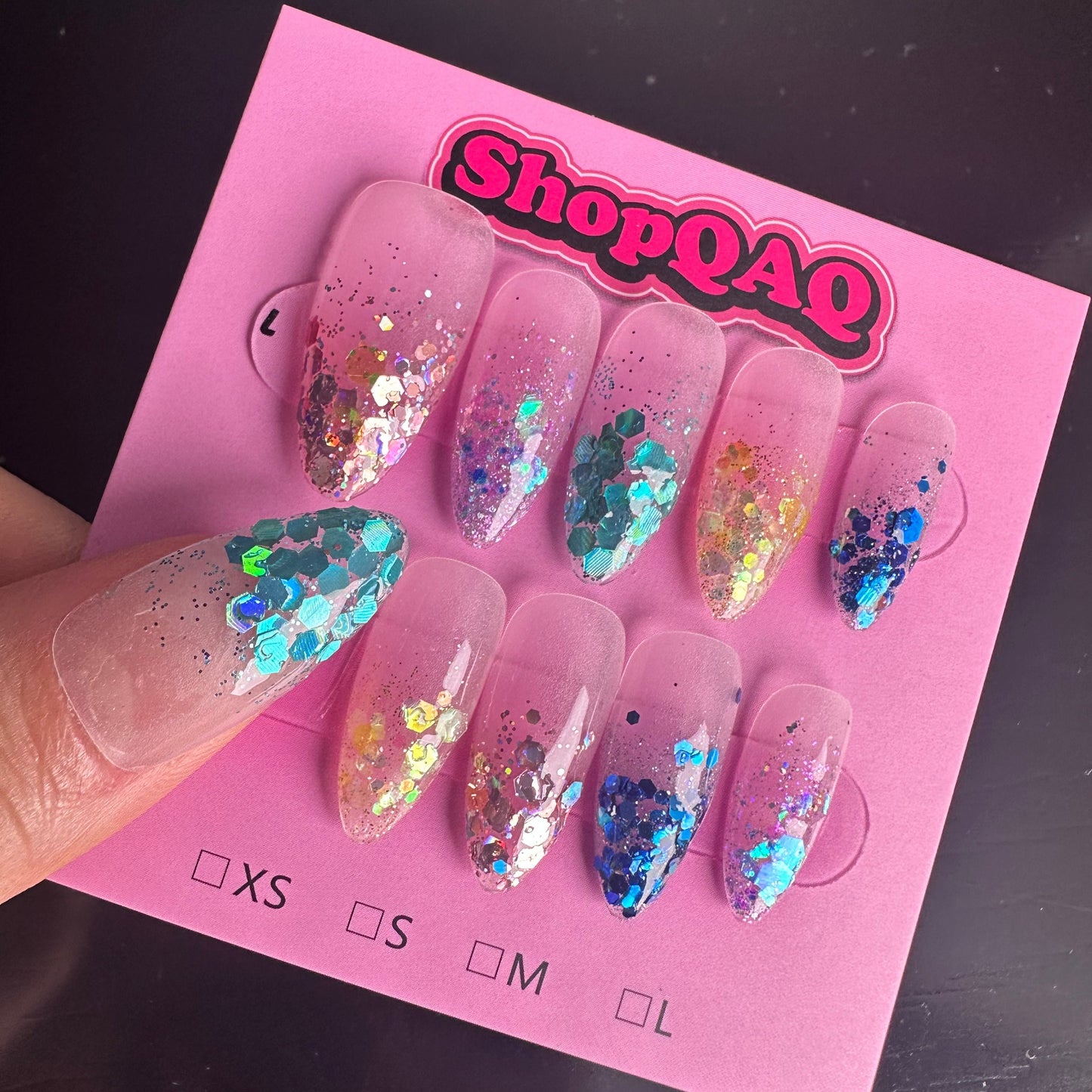 High-End Mermaid Chic | Handcrafted Press-On Nails – Summer Sparkle, Colorful Sequins, Premium Quality False Nails from ShopQAQ