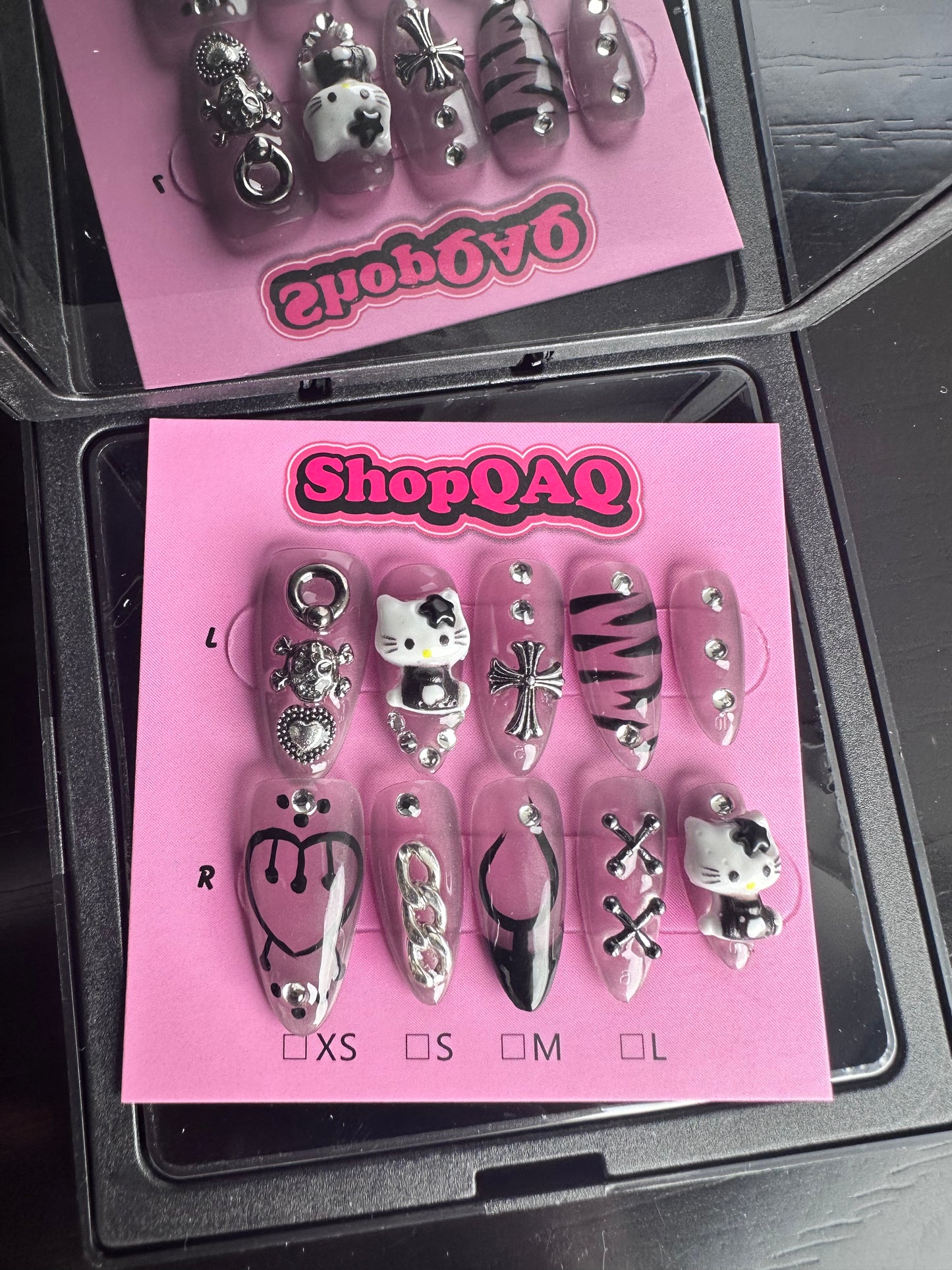 Spicy Hello Kitty | Handmade Y2K Dark Aesthetic Press-On Nails | Detachable Kitty Nail Art False Nails from SHOPQAQ