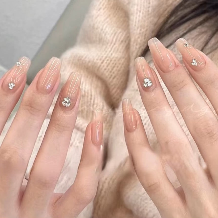 Luxurious Ice-clear Nude | False Nails | DIY nails, easy to apply nails, elegant nails, False Nails, fashion nails, Handmade False Nails, High-Grade False Nails, luxury false nails, Party nails., press on nails, special occasion nails, wedding nails | SHOPQAQ