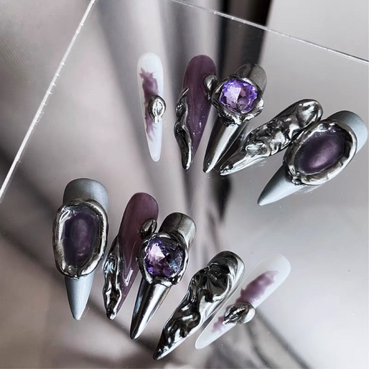【pointed purple punk】 | False Nails | DIY nails, easy to apply nails, elegant nails, False Nails, fashion nails, Glamorous Nails., Handmade False Nails, High-Grade False Nails, Party nails., press on nails, special occasion nails, wedding nails | SHOPQAQ