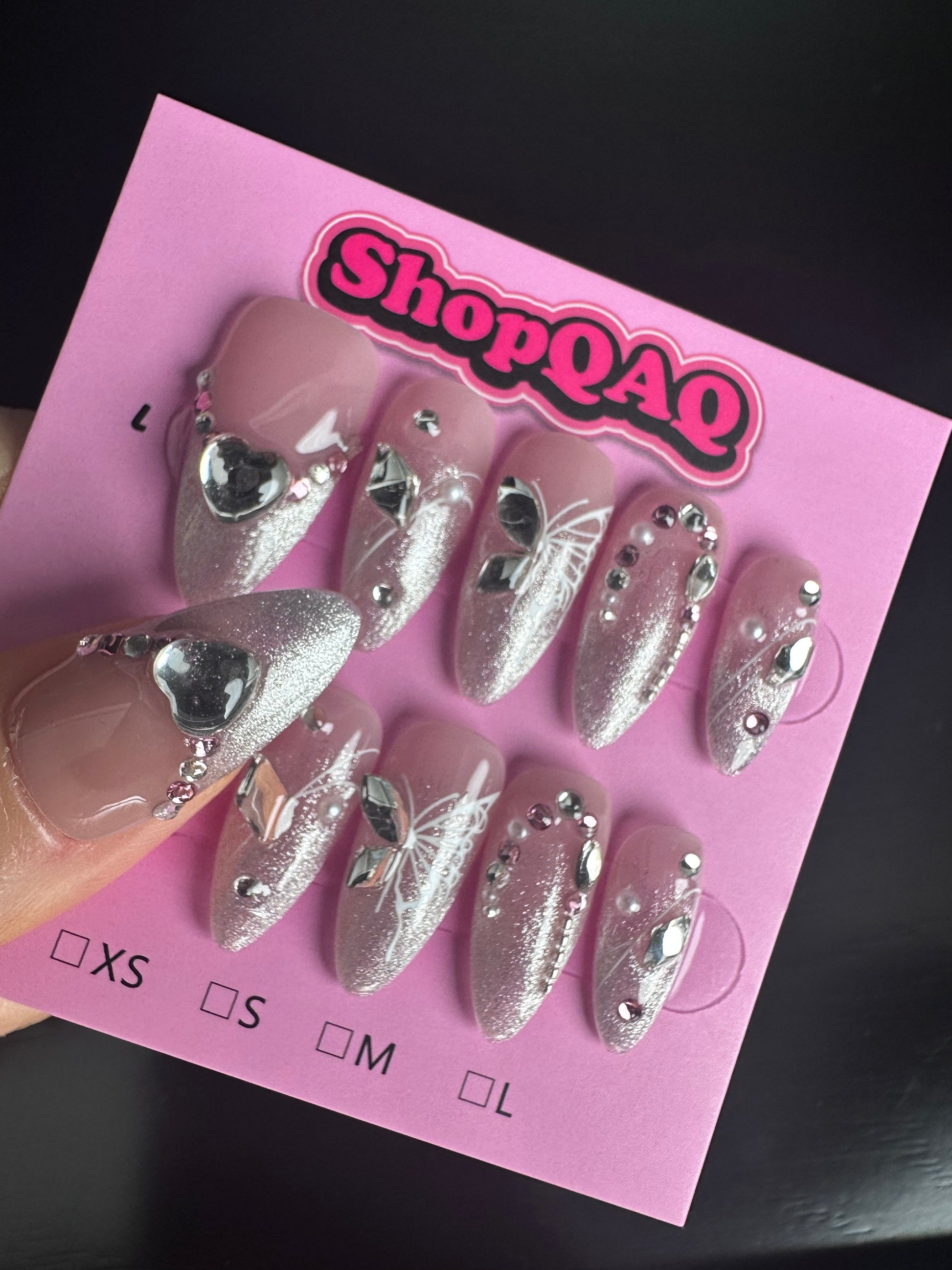 New Cat Eye Press-On Nails - Handcrafted, Trendy Aurora Hollow Butterfly Design False Nails from SHOPQAQ