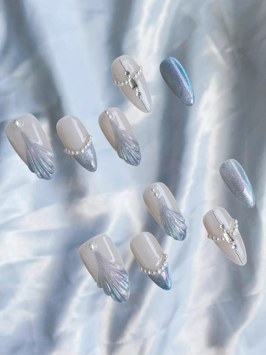 Frozen World French Cat Eye Nails False Nails from SHOPQAQ