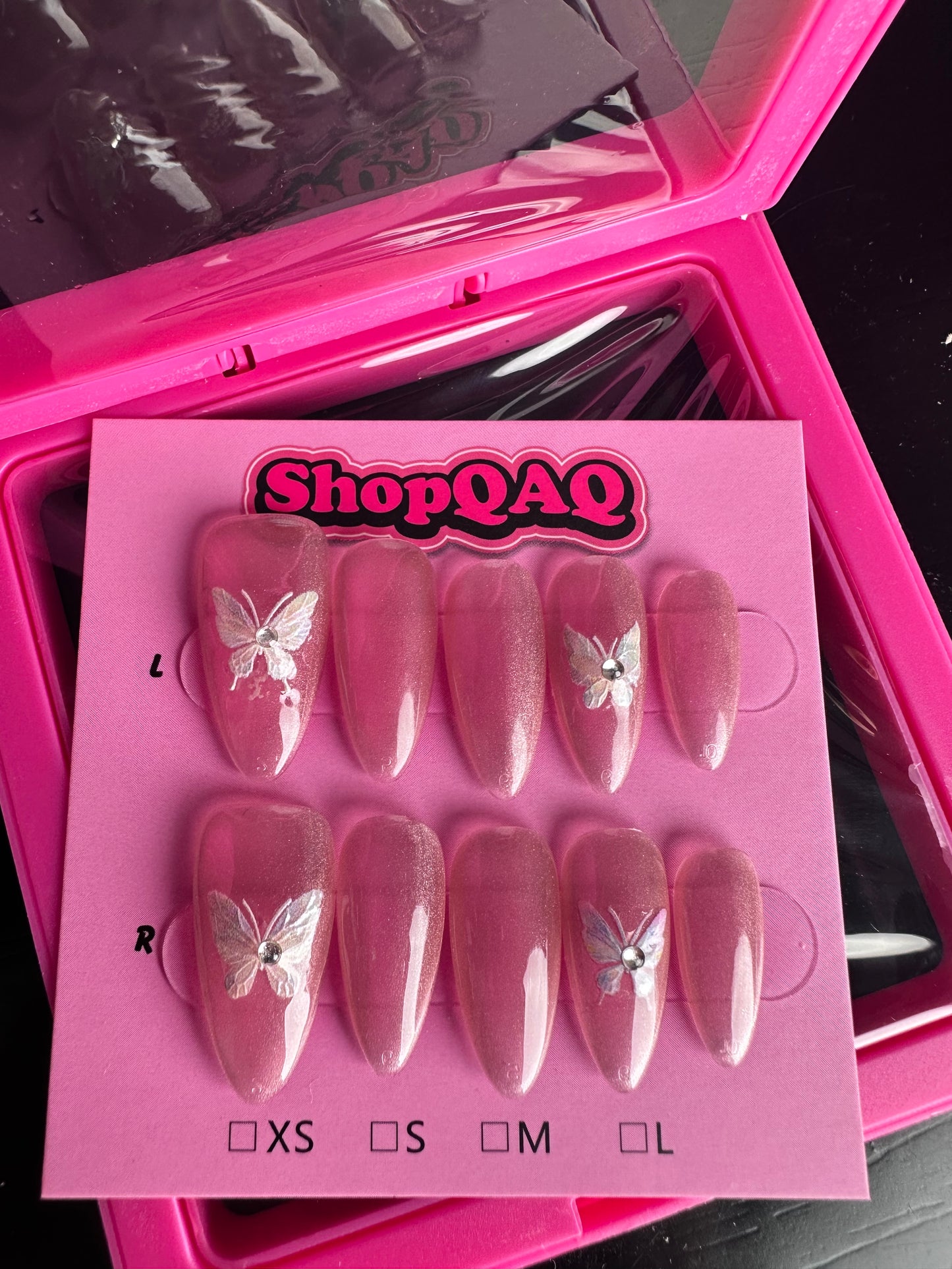 2024 New Almond-Shaped Icy Crystal Butterfly Press-On Nails - Sweet & Gentle Translucent Cat Eye Design False Nails from ShopQAQ