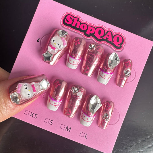 Cartoon Design featuring Hello Kitty, Teddy Bear, Cross, Butterfly Bow False Nails from SHOPQAQ