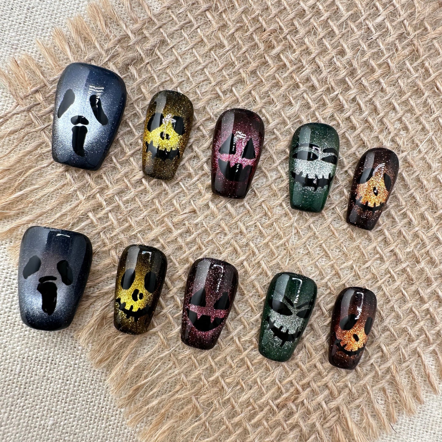 Cat Eye Flash Hand-Painted Halloween Short Trapezoid Press-On Nails False Nails from SHOPQAQ