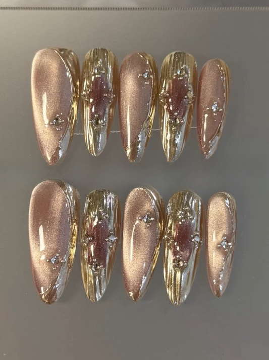 Pink Princess Crystal Cat Eye Design | False Nails | DIY nails, easy to apply nails, elegant nails, False Nails, fashion nails, Handmade fake nails, Handmade False Nails, handmadefalsenails, High-Grade False Nails, luxury false nails, luxurynails, nails, Party nails., press on nails, special occasion nails, Unique False Nails, wedding nails | SHOPQAQ