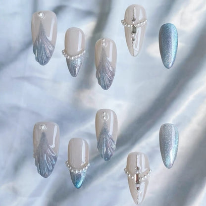 Frozen World French Cat Eye Nails | False Nails | False Nails, Handmade False Nails, press on nails | SHOPQAQ