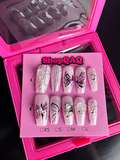 Handcrafted Hand-Painted Half-Butterfly Press-On Nails - New Mid-Length Custom Nail Art False Nails from SHOPQAQ