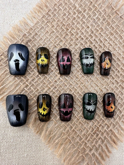 Cat Eye Flash Hand-Painted Halloween Short Trapezoid Press-On Nails False Nails from SHOPQAQ