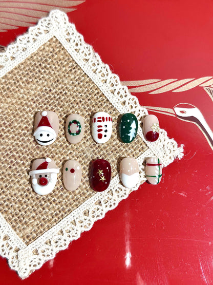 Christmas Santa & Christmas Tree Hand-Painted Press-On Nails False Nails from SHOPQAQ