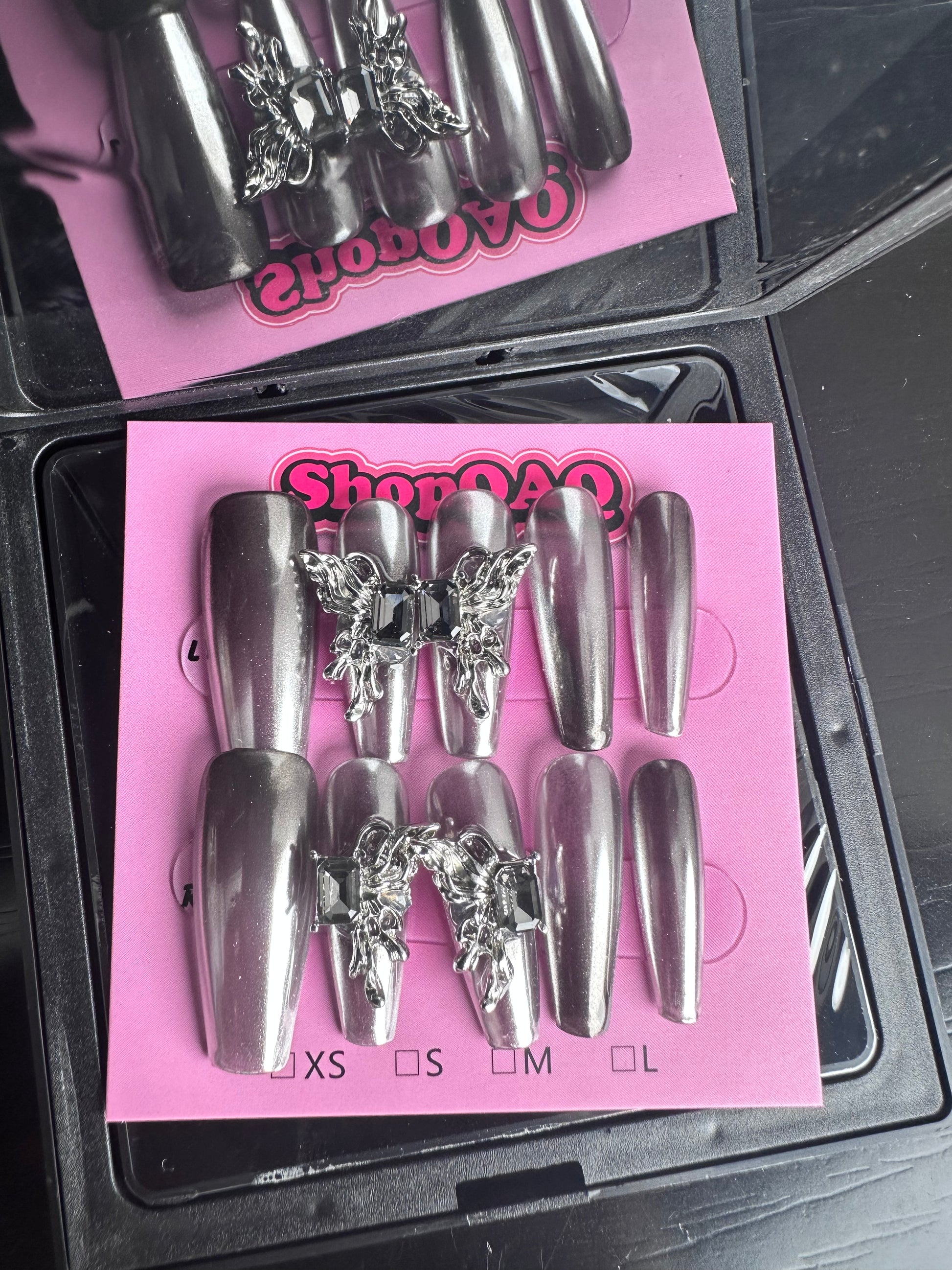 Memory Metal Y2K Cyberpunk Gradient Butterfly Nails - New Handcrafted Press-On Nails, Removable & Reusable False Nails from SHOPQAQ