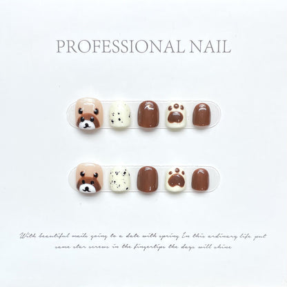 Brown Bear Design | False Nails | DIY nails, easy to apply nails, fake nails, False Nails, fashion nails, Handmade fake nails, Handmade False Nails, handmadefalsenails, High-Grade False Nails, luxury false nails, luxurynails, nails, Party nails., press on nails, special occasion nails, Unique False Nails | SHOPQAQ