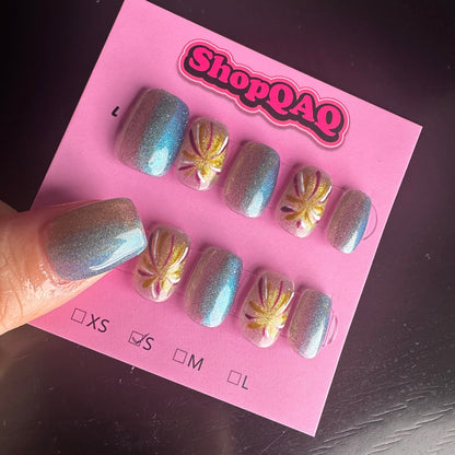 Cat Eye Firework Press-On Nails - Handcrafted High-End Short Gel Nails for Fall/Winter | False Nails | False Nails, Handmade False Nails, press on nails | SHOPQAQ