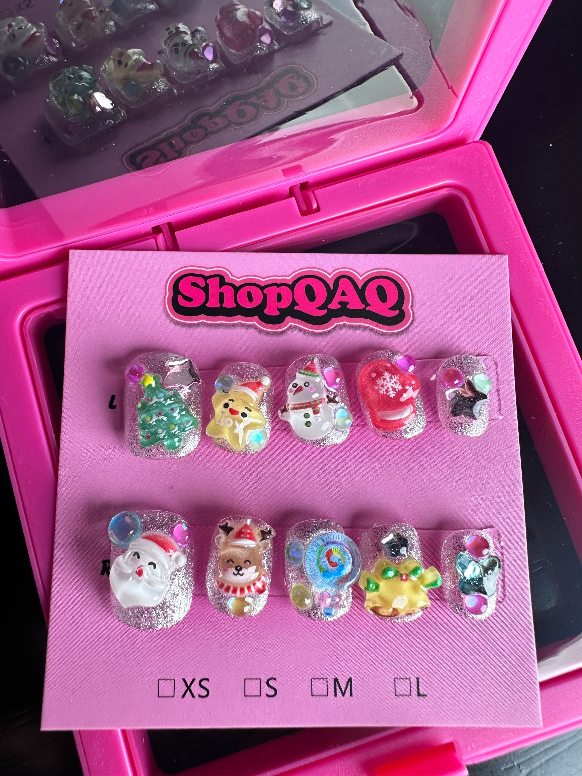 Kids' Christmas Handcrafted Press-On Nails - Cute Cartoon Nail Art for Girls (Ages 3-10) False Nails from SHOPQAQ