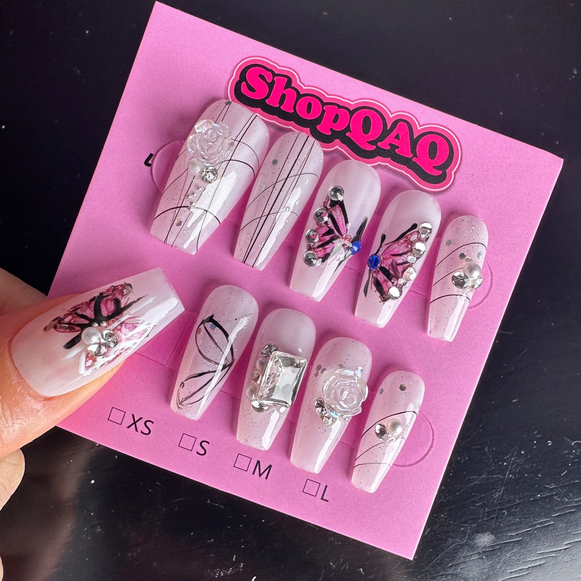 Handcrafted Hand-Painted Half-Butterfly Press-On Nails - New Mid-Length Custom Nail Art | False Nails | False Nails, Handmade False Nails, press on nails | SHOPQAQ