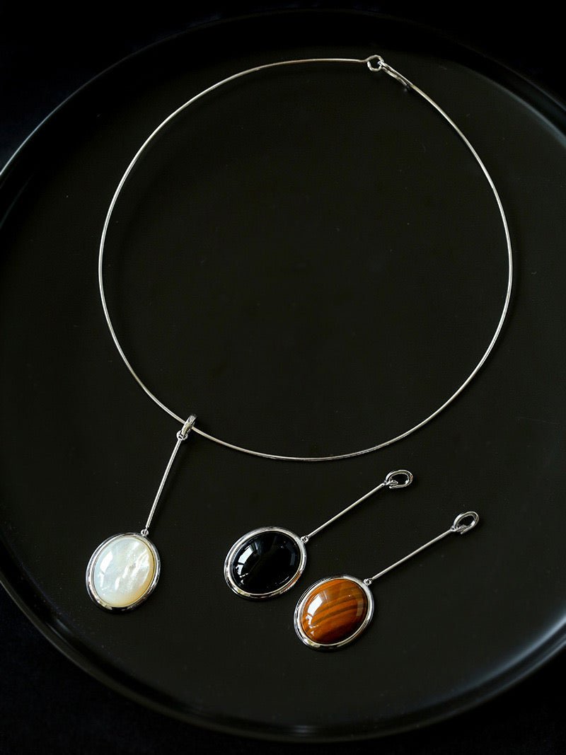 925 Silver Necklace: Wood-grain Marble&Black Onyx & White Mother of Pearl Pendant necklaces from SHOPQAQ