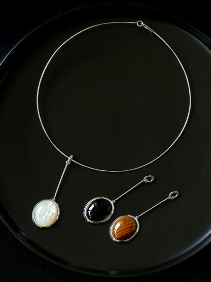 925 Silver Necklace: Wood-grain Marble&Black Onyx & White Mother of Pearl Pendant necklaces from SHOPQAQ