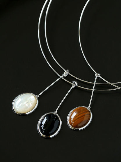 925 Silver Necklace: Wood-grain Marble&Black Onyx & White Mother of Pearl Pendant necklaces from SHOPQAQ