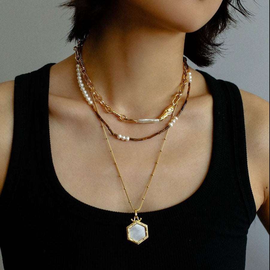 Baroque Pearl Metal Chain Necklace necklaces from SHOPQAQ