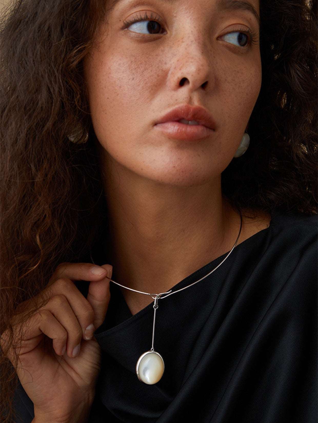 925 Silver Necklace: Wood-grain Marble&Black Onyx & White Mother of Pearl Pendant necklaces from SHOPQAQ