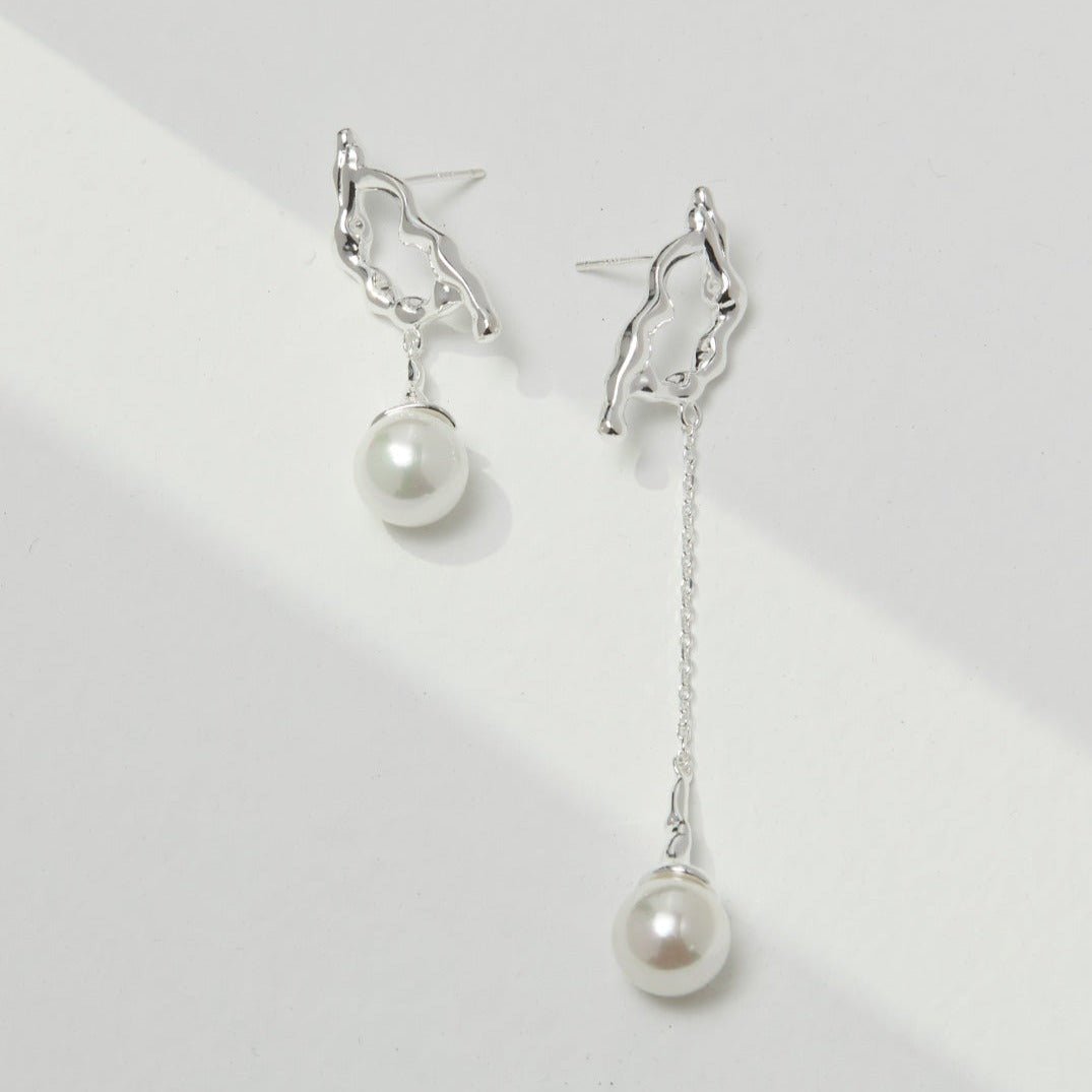 10MM Round Pearl Asymmetric Long Earrings earrings from SHOPQAQ