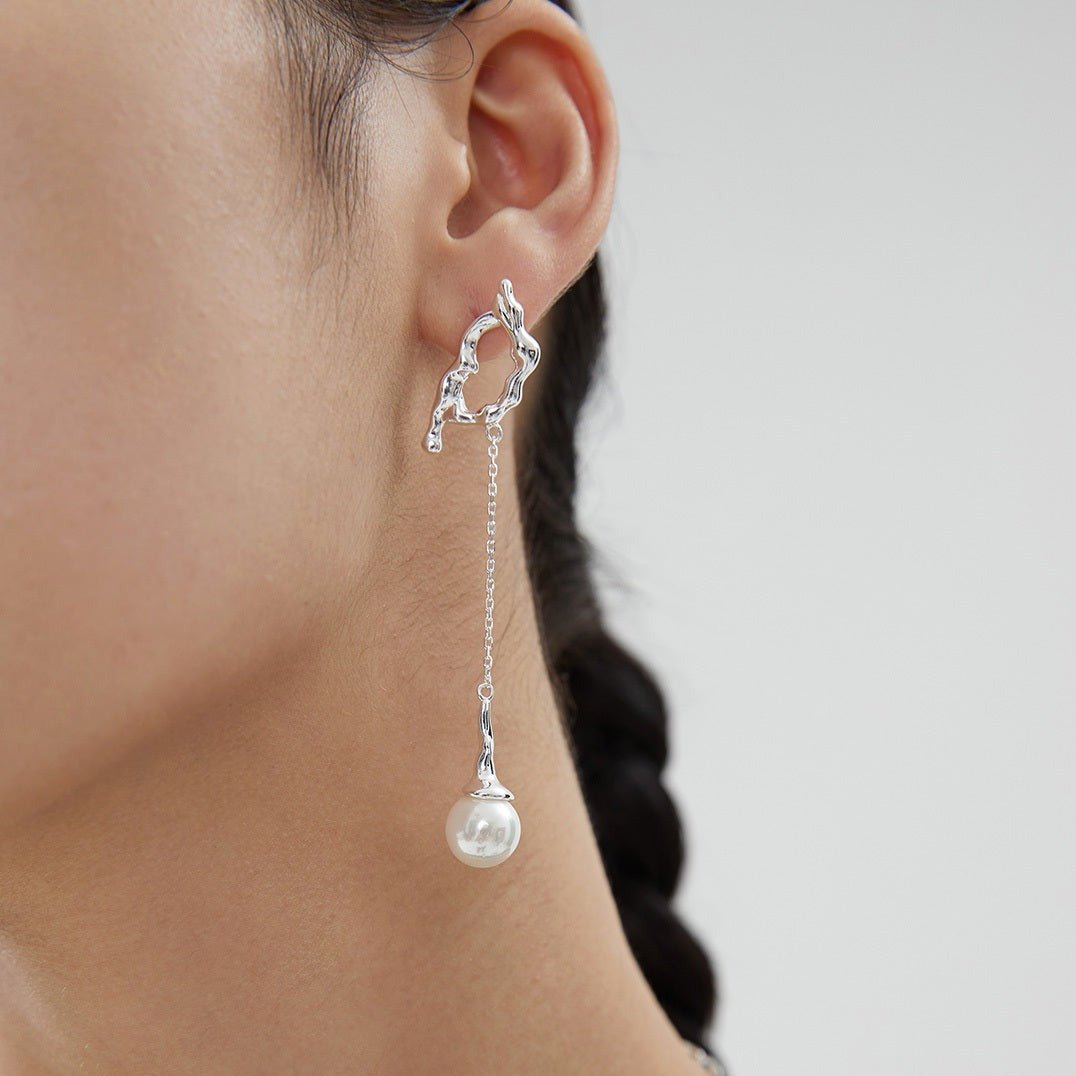 10MM Round Pearl Asymmetric Long Earrings earrings from SHOPQAQ