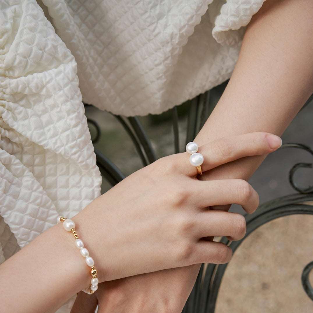 Double Pearl Open Ring Rings from SHOPQAQ