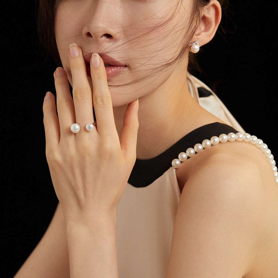 Double Pearl Open Ring Rings from SHOPQAQ