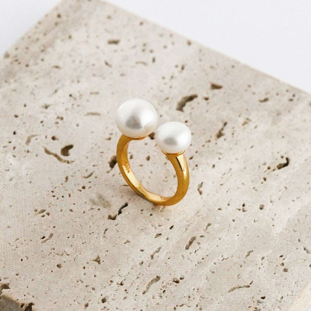 Double Pearl Open Ring Rings from SHOPQAQ