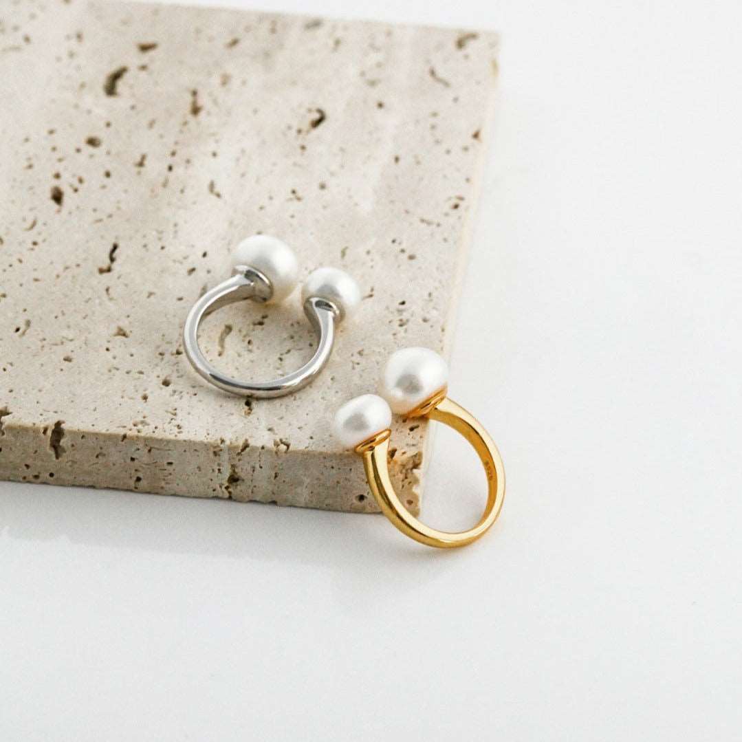 Double Pearl Open Ring Rings from SHOPQAQ