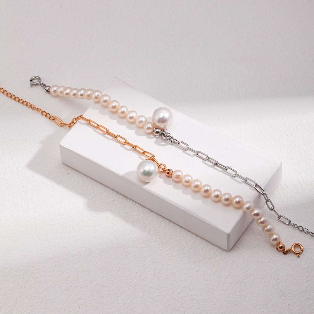 Elegant Baroque Pearl Splice Chain Bracelet Bracelets from SHOPQAQ