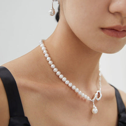 10MM Round Pearl Sterling Silver Necklace necklaces from SHOPQAQ