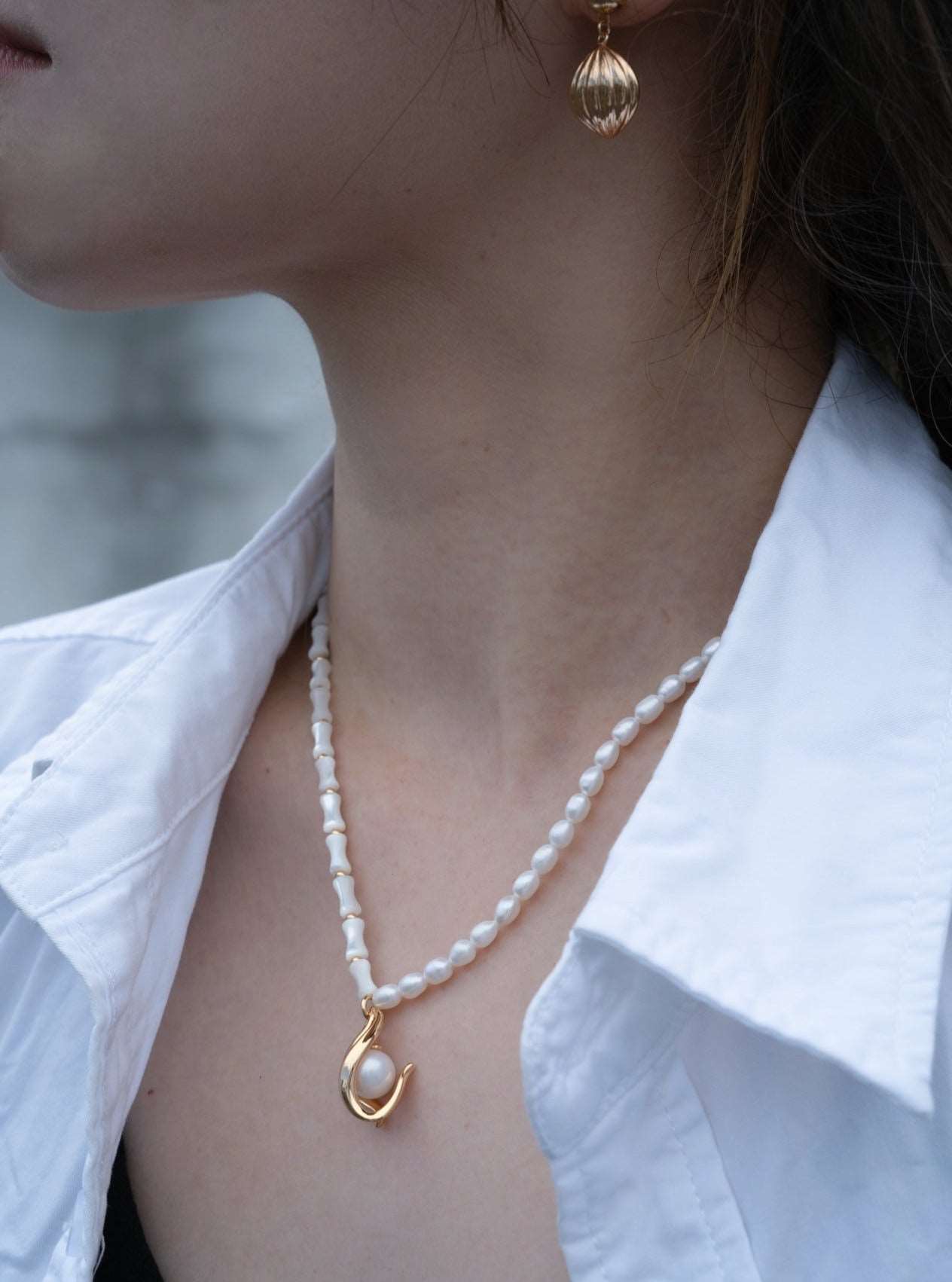 Bamboo-Infused Natural Pearl Necklace: A Perfect Blend of Elegance necklaces from SHOPQAQ