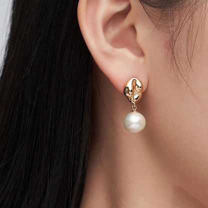 Asymmetrical Textured Pearl Earrings with Zircon Accents earrings from SHOPQAQ