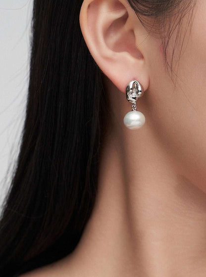 Asymmetrical Textured Pearl Earrings with Zircon Accents earrings from SHOPQAQ