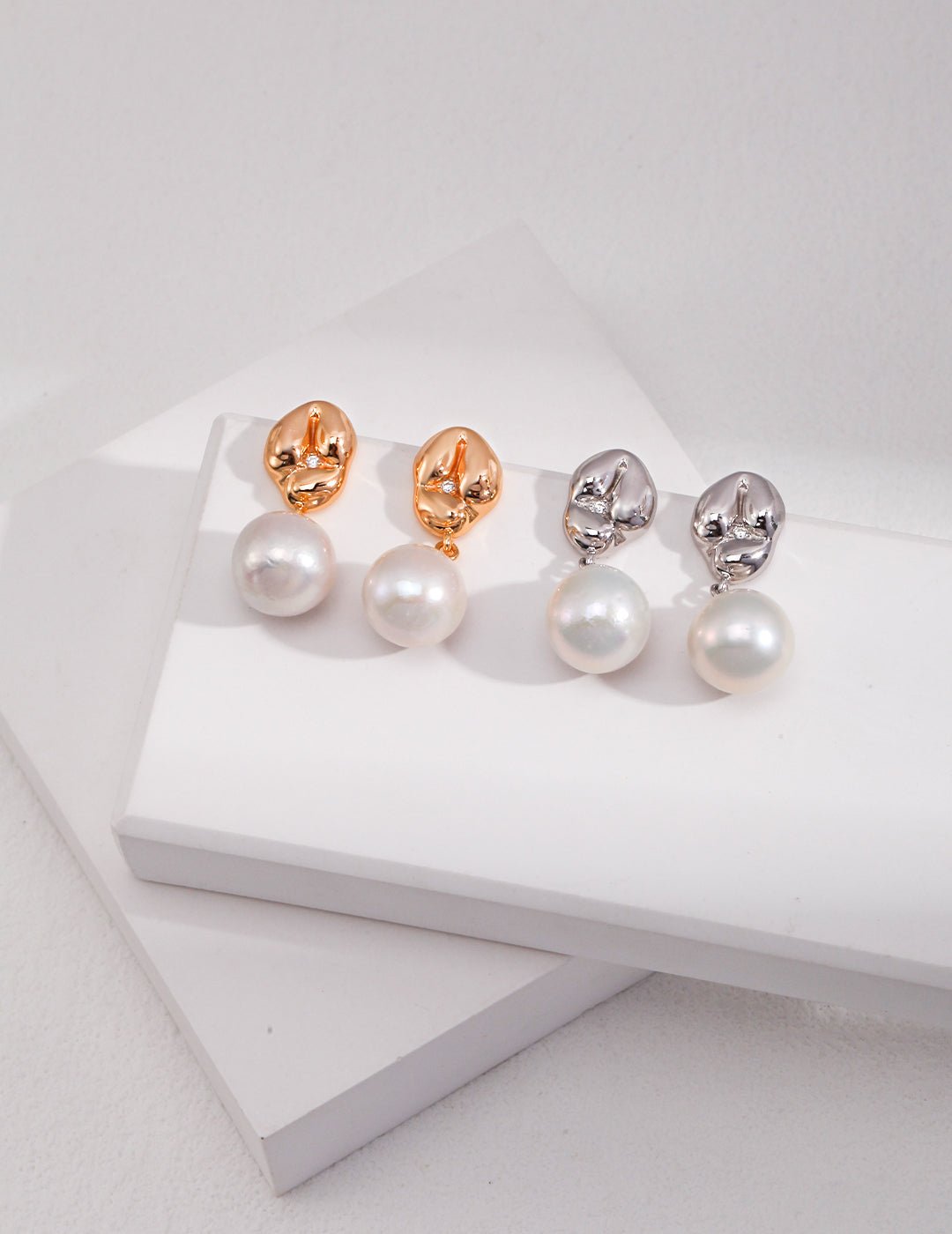 Asymmetrical Textured Pearl Earrings with Zircon Accents earrings from SHOPQAQ