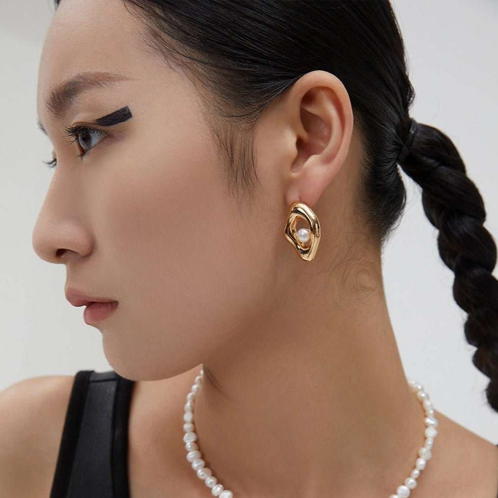 Asymmetrical Sterling Silver Pearl Earrings earrings from SHOPQAQ