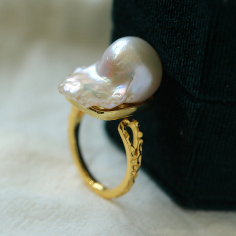Baroque Freshwater Pearl Ring | Rings | 18k, 18K gold plated, 18k gold plated ring, 9new, _badge_new, Baroque, baroque pearl, baroque pearl ring, baroque ring, Freshwater Pearl, natural baroque pearl, Pearl Ring, ring | SHOPQAQ