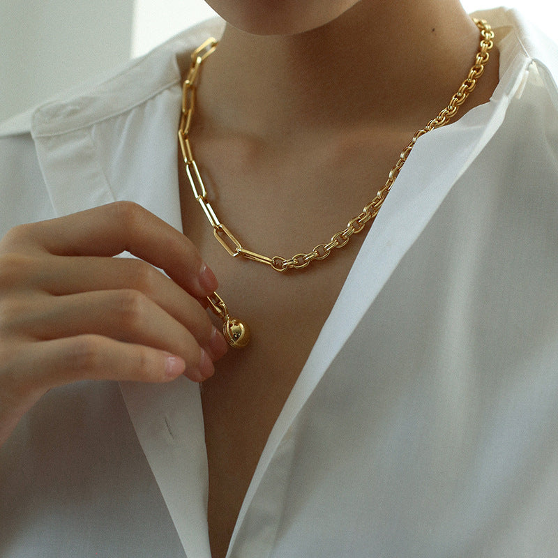Articulated Chain Detachable Gold Ball Necklace | necklaces | SHOPQAQ