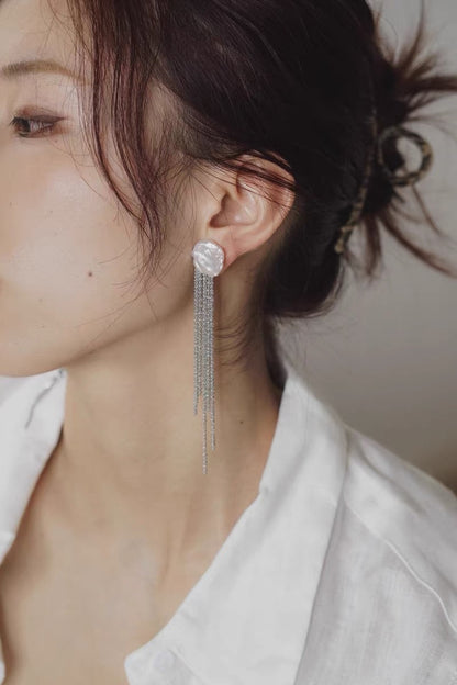 Anemone Chain Tassel Petal Pearl Earrings earrings from SHOPQAQ