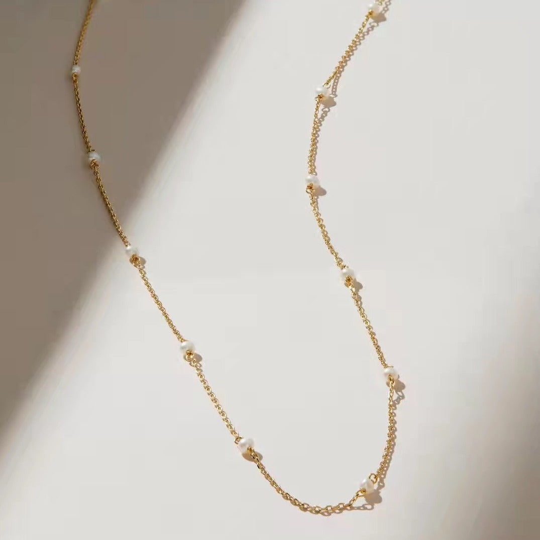 Gold Chain Spacer Natural Freshwater Pearl Necklace necklaces from SHOPQAQ