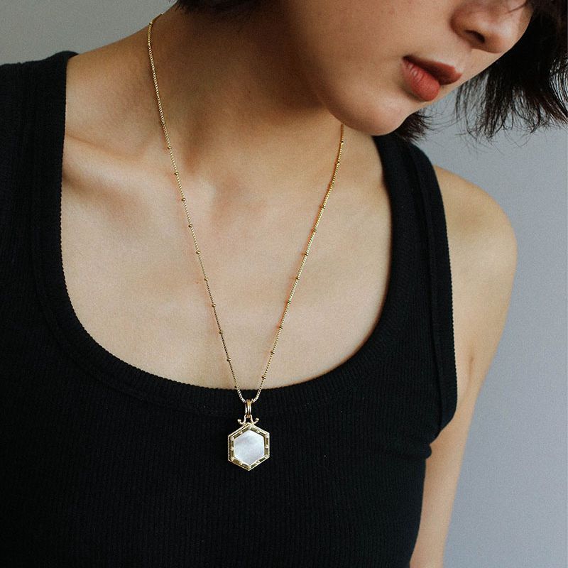 Geometric Hexagonal Shell Necklace necklaces from SHOPQAQ