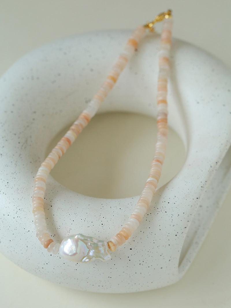 Baroque Pearl Blush Beaded Collar Necklace | necklaces | 7new, _badge_new, baroque pearl, colorful, natural stone, necklace, pear necklace, pearl | SHOPQAQ