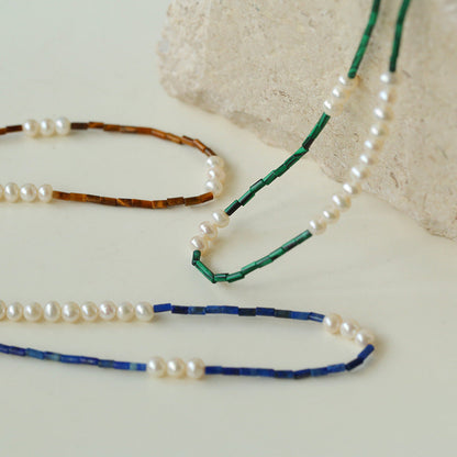 Azure Mosaic Freshwater Pearl Necklace | necklaces | 6new, color, Freshwater pearl, natural stone, necklace, pearl, pearl necklace | SHOPQAQ