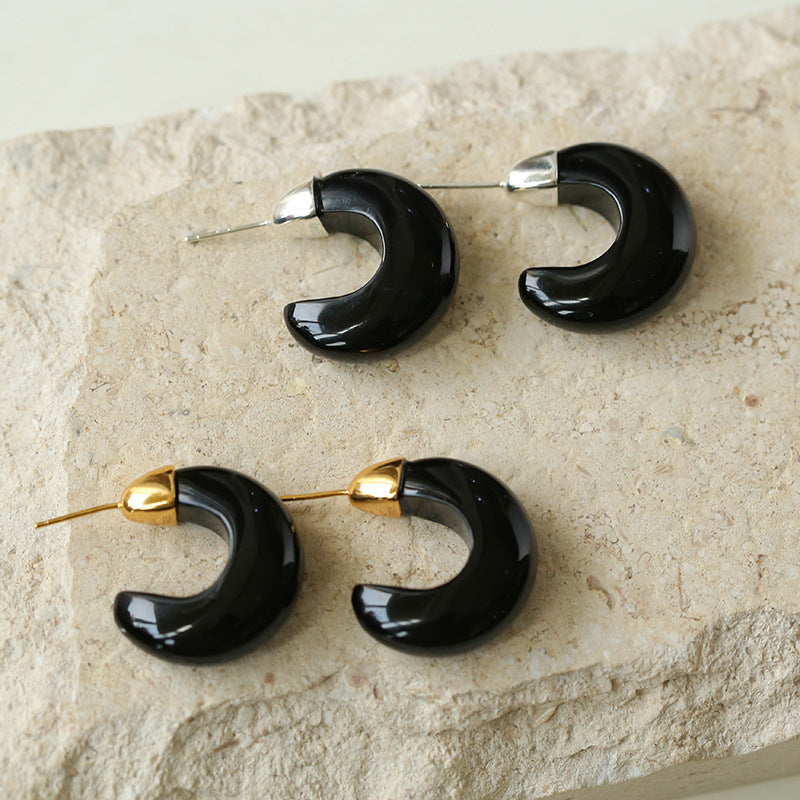 925 Silver Black Agate Moon Earrings earrings from SHOPQAQ
