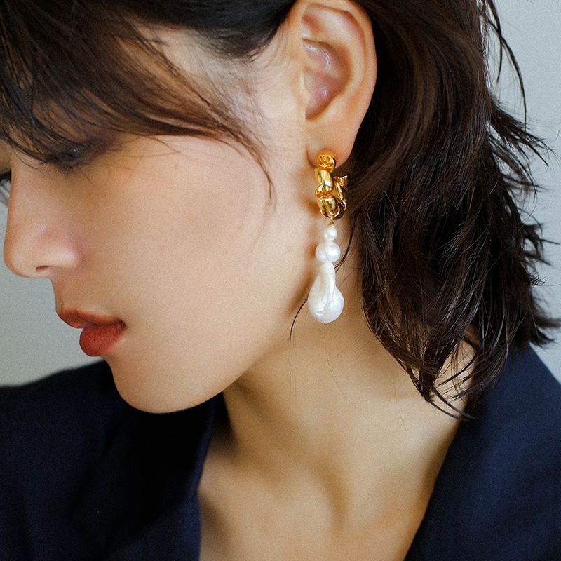 Irregular Geometric Baroque Pearl Long Earrings earrings from SHOPQAQ