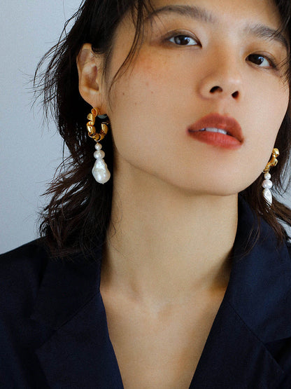Irregular Geometric Baroque Pearl Long Earrings earrings from SHOPQAQ