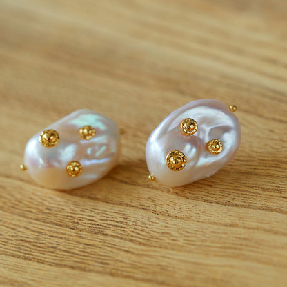 Chic Luxury: Artisanal Baroque Pearl Earrings | earrings | 8new, 925 silver earrings, _badge_New, Baroque, Baroque Earrings, baroque pearl, Ear Studs, earrings, freshwater pearl, gold, pearl, s925 | SHOPQAQ