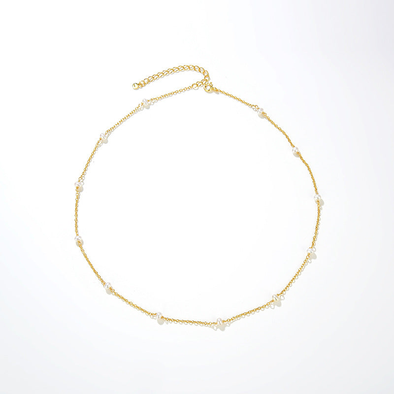 Gold Chain Spacer Natural Freshwater Pearl Necklace | necklaces | 18k gold plated, 6new, 925necklace, _badge_s925, natural pearl, necklace, pearl, pearl necklace, s925, sale | SHOPQAQ